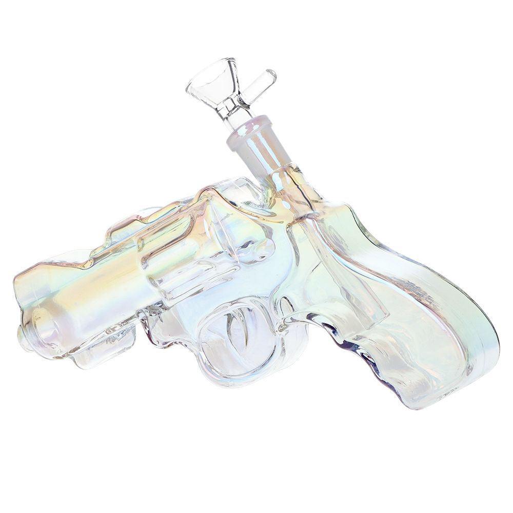 3CT BUNDLE - SeshGear Snub Nose Revolver Glass Water Pipe - 7.5" / 14mm F / Clear, smoke, electroplated, BDD Wholesale