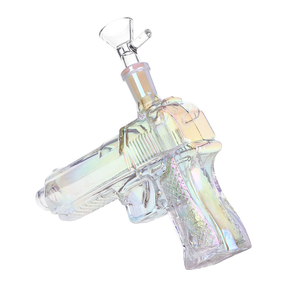 3CT BUNDLE - SeshGear Semi Auto Hand Gun Glass Water Pipe - 7.75" / 14mm F / Clear, Smoke, Electroplated, BDD Wholesale