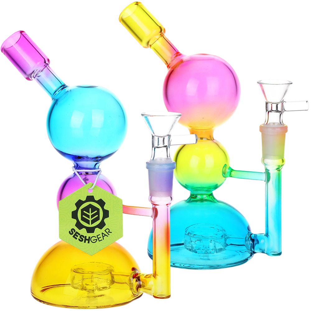 2CT BUNDLE - SeshGear Double Bubble Glass Water Pipe - 7" / 14mm F / Colors Vary, BDD Wholesale