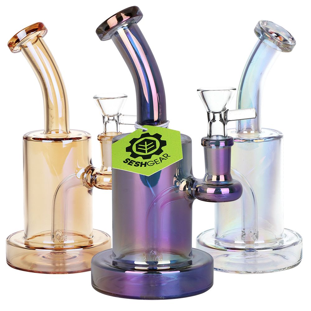 3CT BUNDLE - SeshGear Electroplated Glass Rig - 7" / 14mm F / Assorted Colors, BDD Wholesale