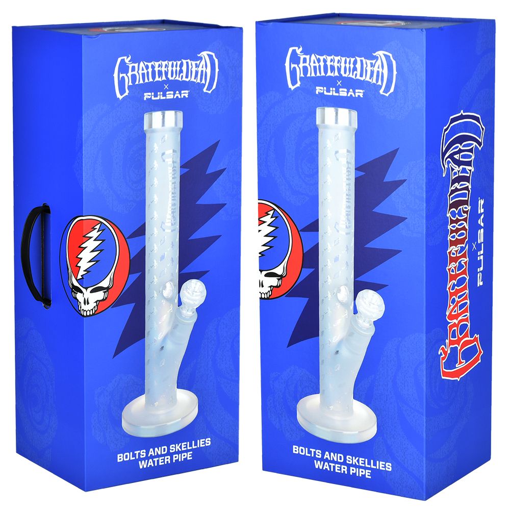 Grateful Dead x Pulsar Bolts And Skellies Straight Tube Water Pipe-15.5"/14mm F, BDD Wholesale