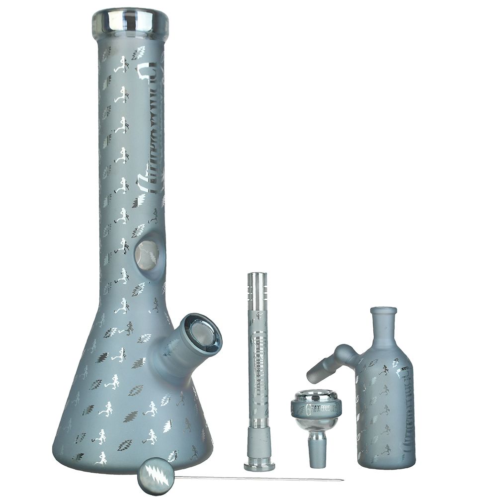 Grateful Dead x Pulsar Bolts And Skellies Glass Beaker Water Pipe Set | 13.75" | 14mm F, BDD Wholesale