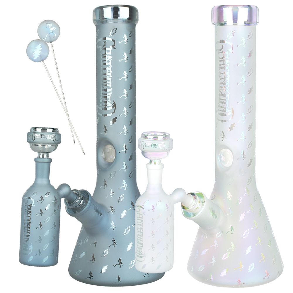 Grateful Dead x Pulsar Bolts And Skellies Glass Beaker Water Pipe Set | 13.75" | 14mm F, BDD Wholesale