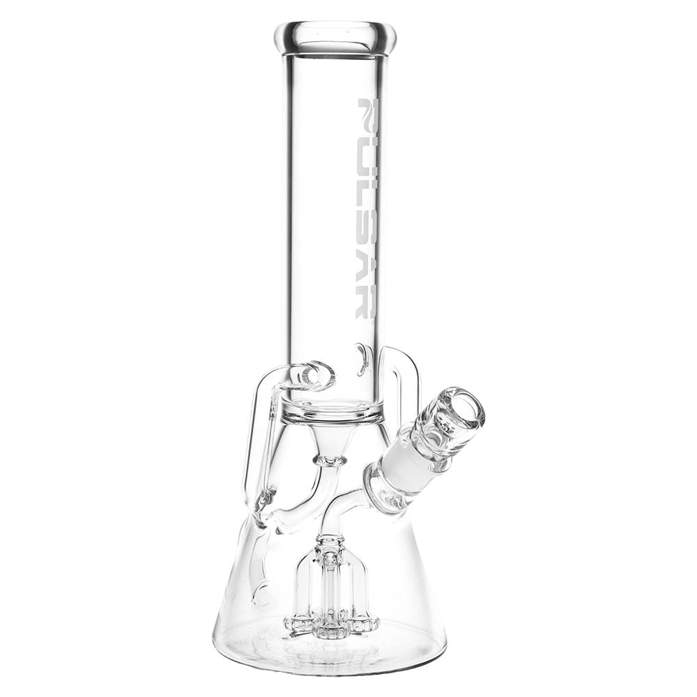 Pulsar Quad-Arm Mini Circ Perc Recycler Beaker Glass Water Pipe - 12" / 14mm F / Clear, BDD Wholesale