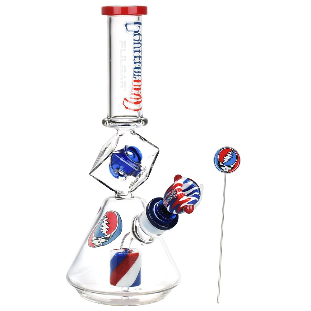 Grateful Dead x Pulsar Inception Cube Beaker Glass Water Pipe - 12.75" / 14mm F, BDD Wholesale