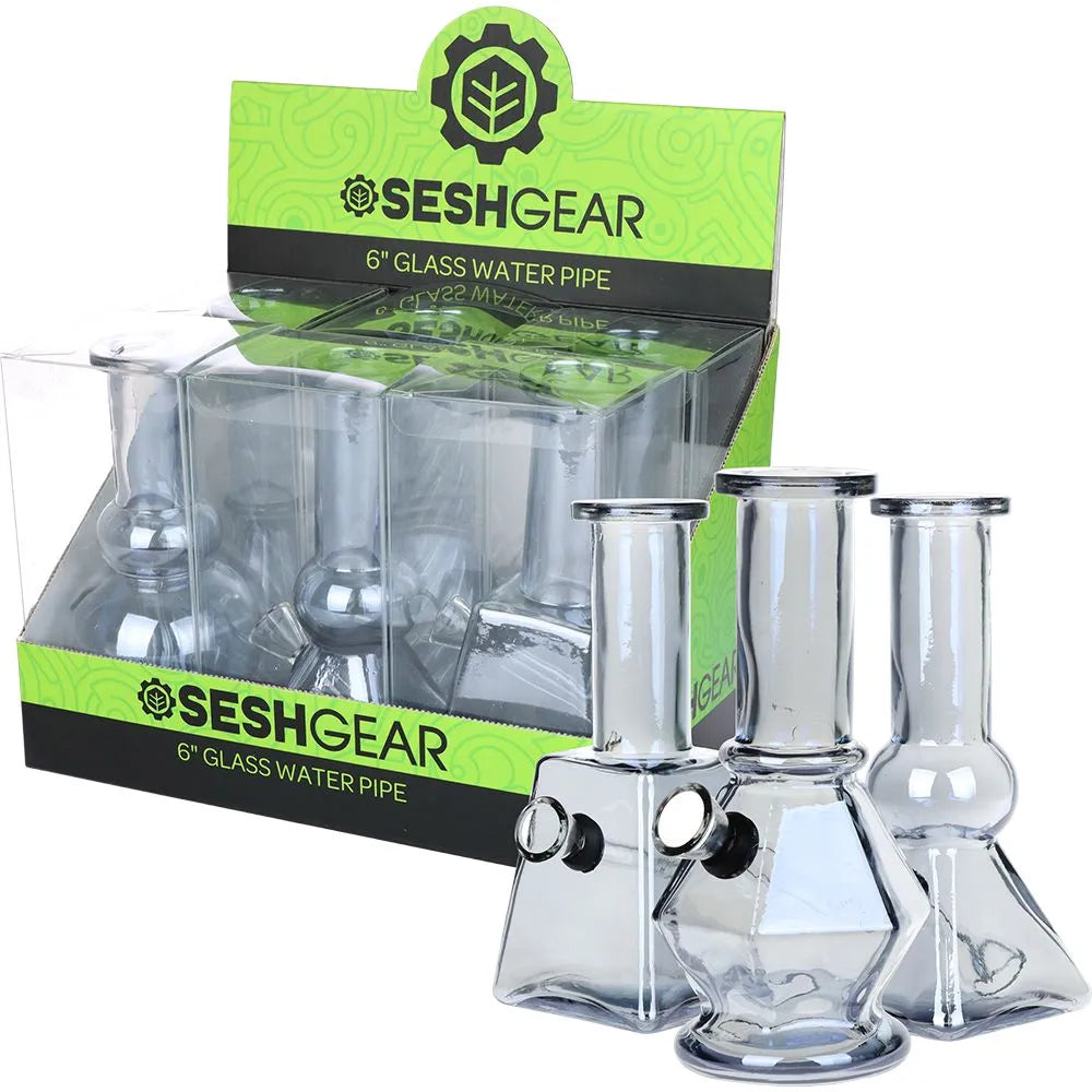 SeshGear Glass Mini Water Pipe | 6" | Grommet | Assorted Styles | 6ct Display, BDD Wholesale