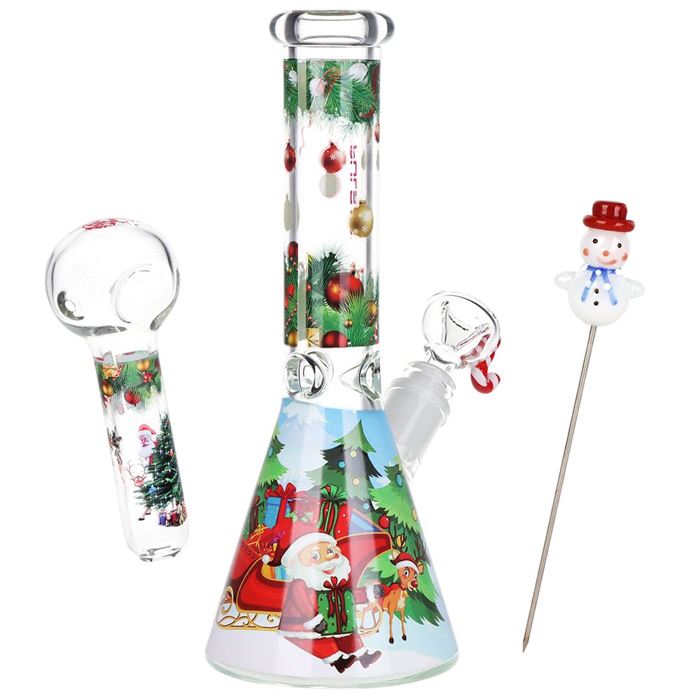 Pulsar Ho-Ho-Holiday Glass Smoking Set - 10" / 14mm F, BDD Wholesale