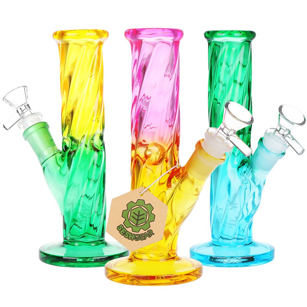 SeshGear Twist Ombre Straight Tube Glass Water Pipe | 7.75" | 14mm F, BDD Wholesale