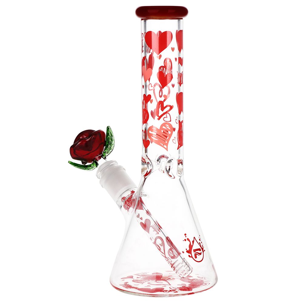 Pulsar Valentine's Hearts 'n' Roses Glass Herb Pipe Duo - 10" / 14mm F, BDD Wholesale