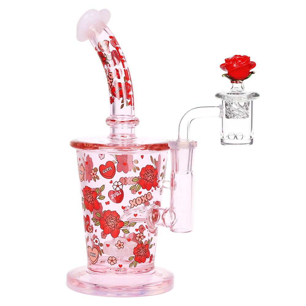 Pulsar Valentine's Rose Glass Dab Rig Set - 8.25" / 14mm F, BDD Wholesale
