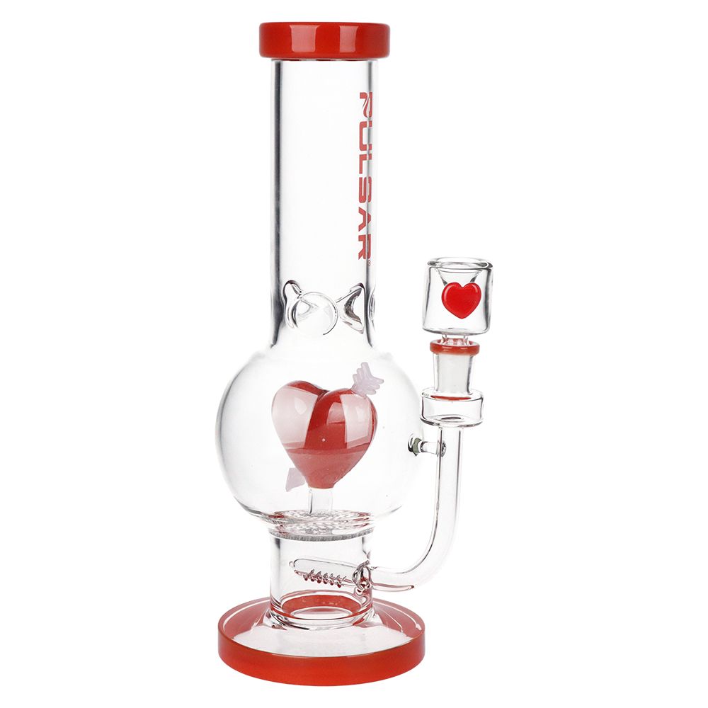 Pulsar Cupids Heart Bubble Base Glass Water Pipe - 12" / 14mm F, BDD Wholesale
