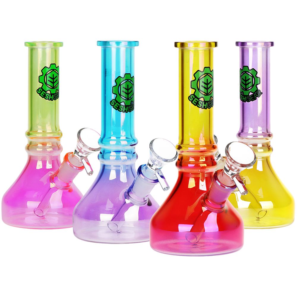 4CT BUNDLE - Seshgear Electroplated Ombre Glass Water Pipe - 6.5" / 14mm F / Assorted Colors, BDD Wholesale