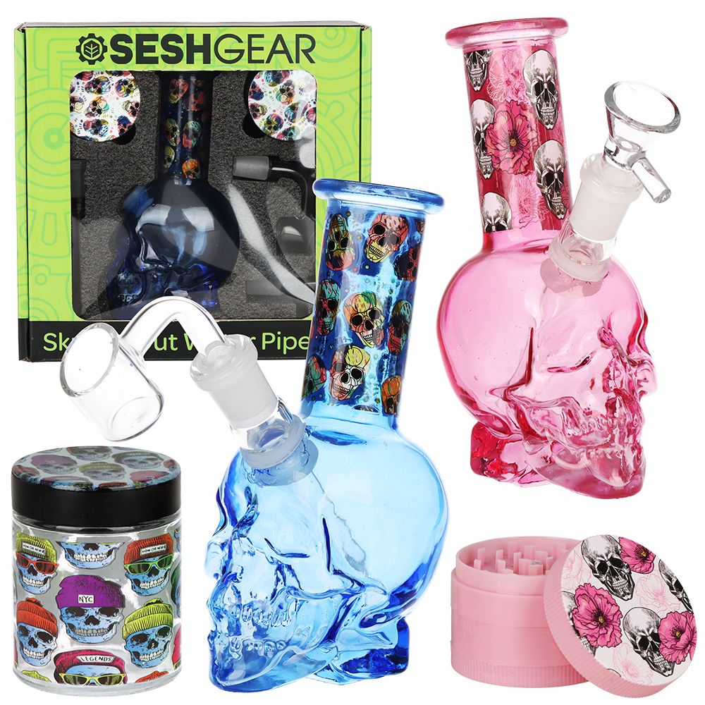 SeshGear Skulled Out Water Pipe Kit - 6" /  Colors & Designs Vary, BDD Wholesale