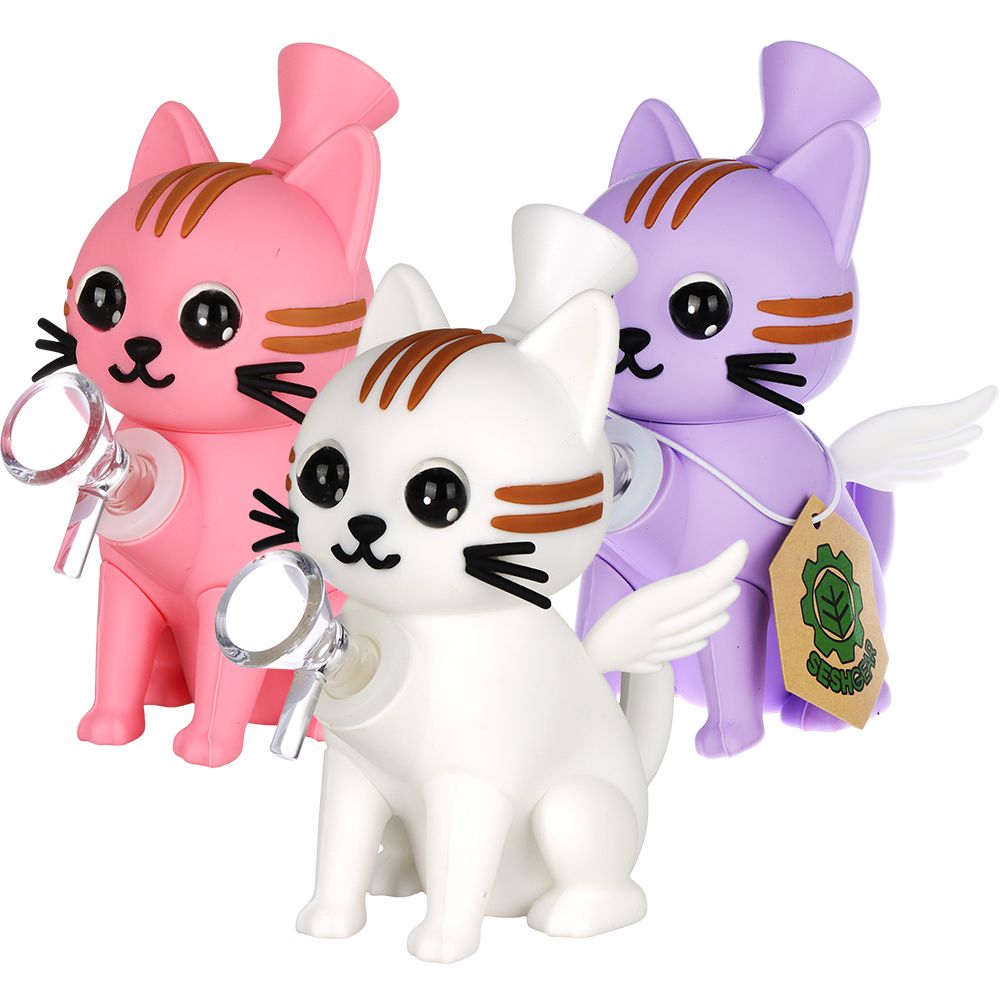 3CT BUNDLE - SeshGear Celestial Kitty Friend Silicone Water Pipe - 5.5" / 14mm F / Assorted Colors, BDD Wholesale