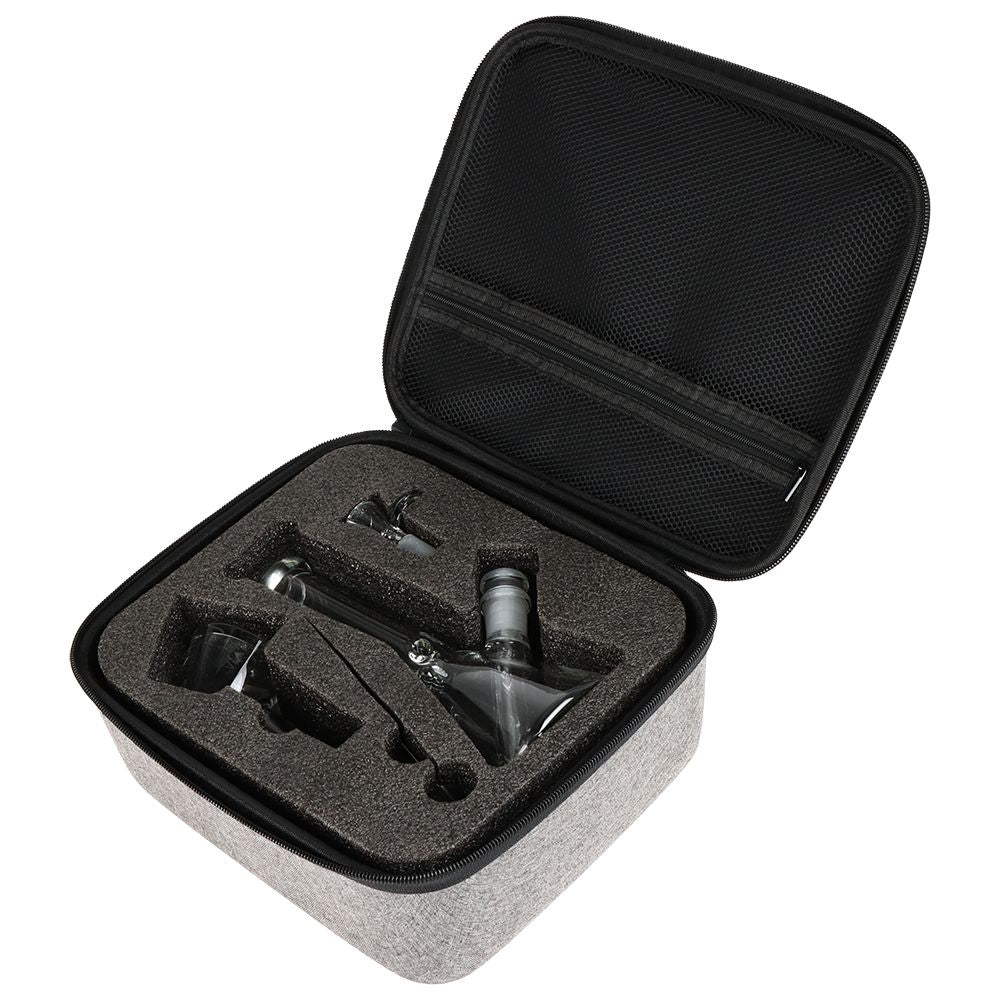 Pulsar Slant Neck Beaker Glass Water Pipe Zippered Case Travel Kit - 7" / Clear, BDD Wholesale