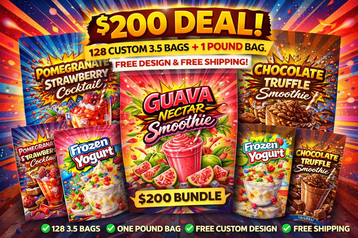 $200 Starter Deal – 128 Baggies + Free Pound Bag + Free Custom Design, BDD Wholesale