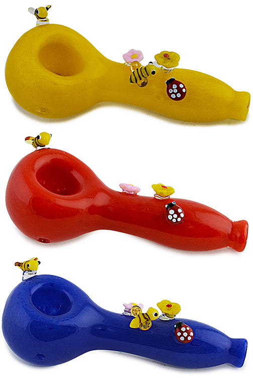 Colorful Bees & Ladybug Glass Pipe