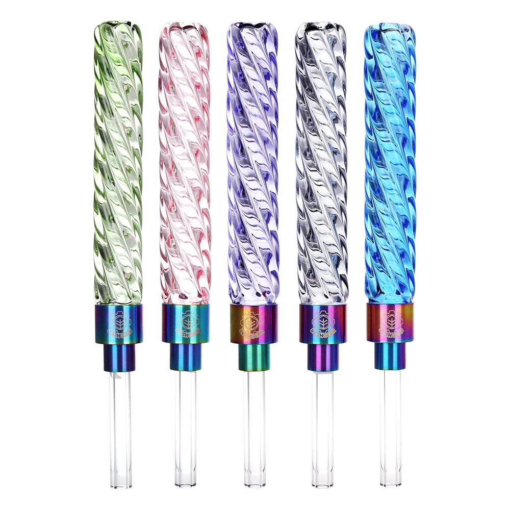 5CT BUNDLE - SeshGear Swirly Glass Dab Straws - 4.6" / Assorted Colors, BDD Wholesale