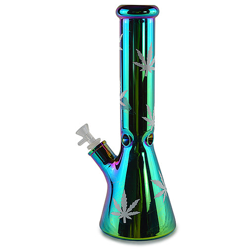 Iridescent Shiny Finish Beaker Water Pipe (14")