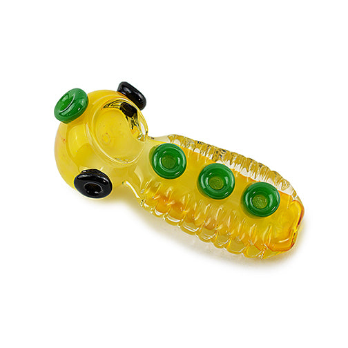 Yellow Fume Button Glass Hand Pipe (4")
