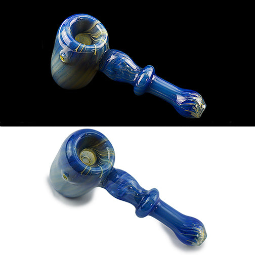 Blue Fume Rim Hammer Glass Hand Pipe (6")